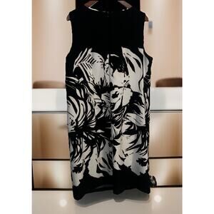 Maggie Barnes Dress Womens Plus Size 16W Black White Sleeveless Abstract Floral